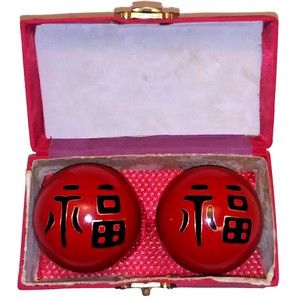 Chinese Worry Stress Anxiety Meditation Balls Hishru Therapy Red Marble Vintage
